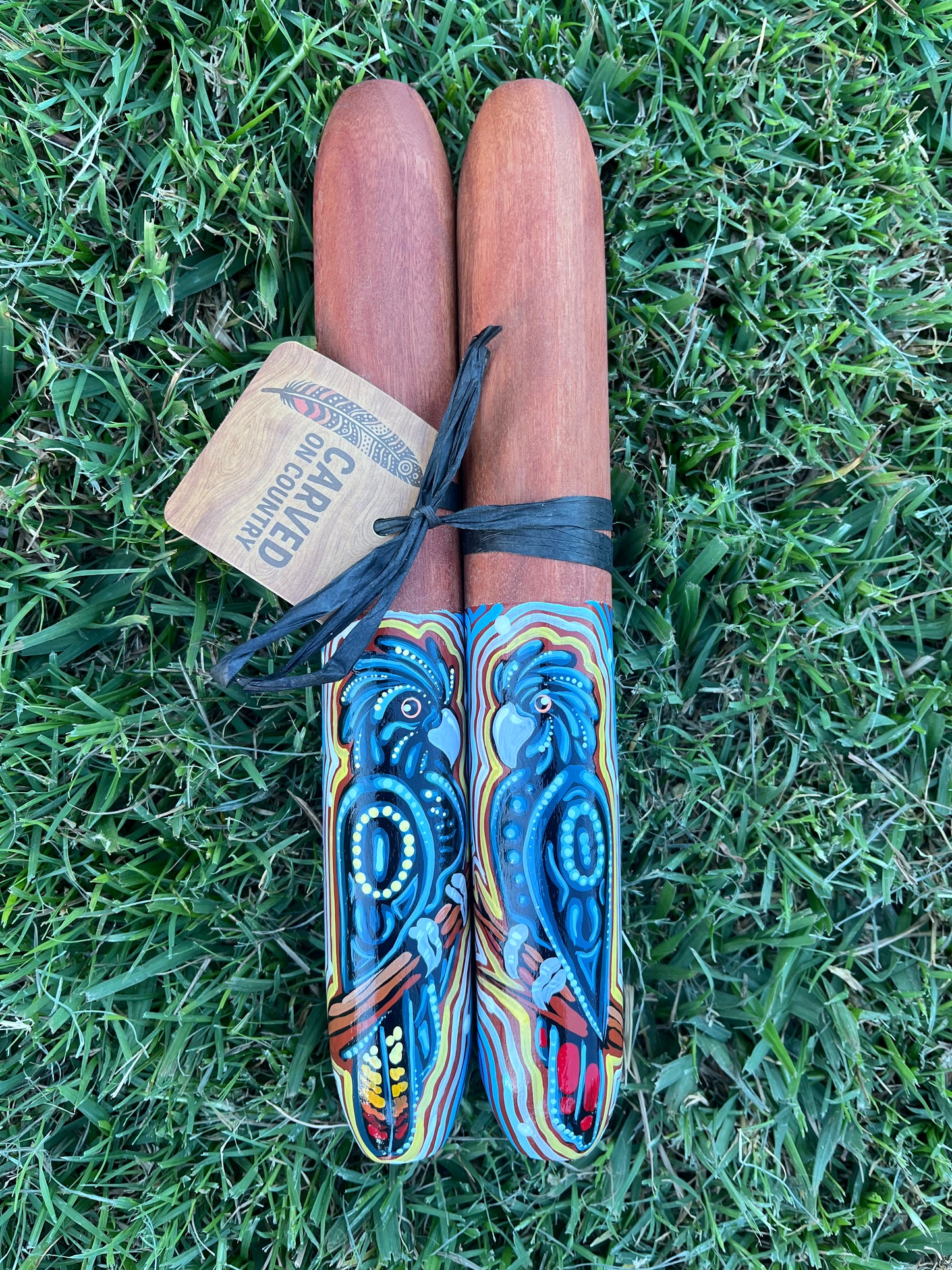 Adult Painted Clapsticks- Red Tail Black Cockatoo’s